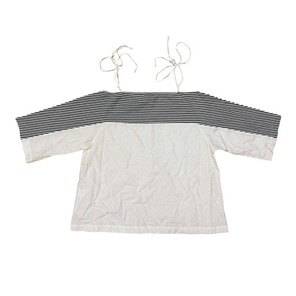 Isola Marras White Striped Tie Top Drop Sleeve Top Size 40 100% Cotton Blouse - Picture 2 of 7